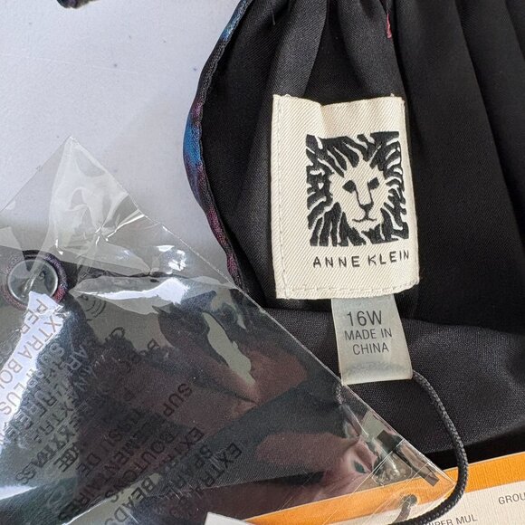 Anne Klein Twist Neck Halter Midi Dress Womens 16 W Red Blue Floral Metallic NWT - Picture 7 of 15